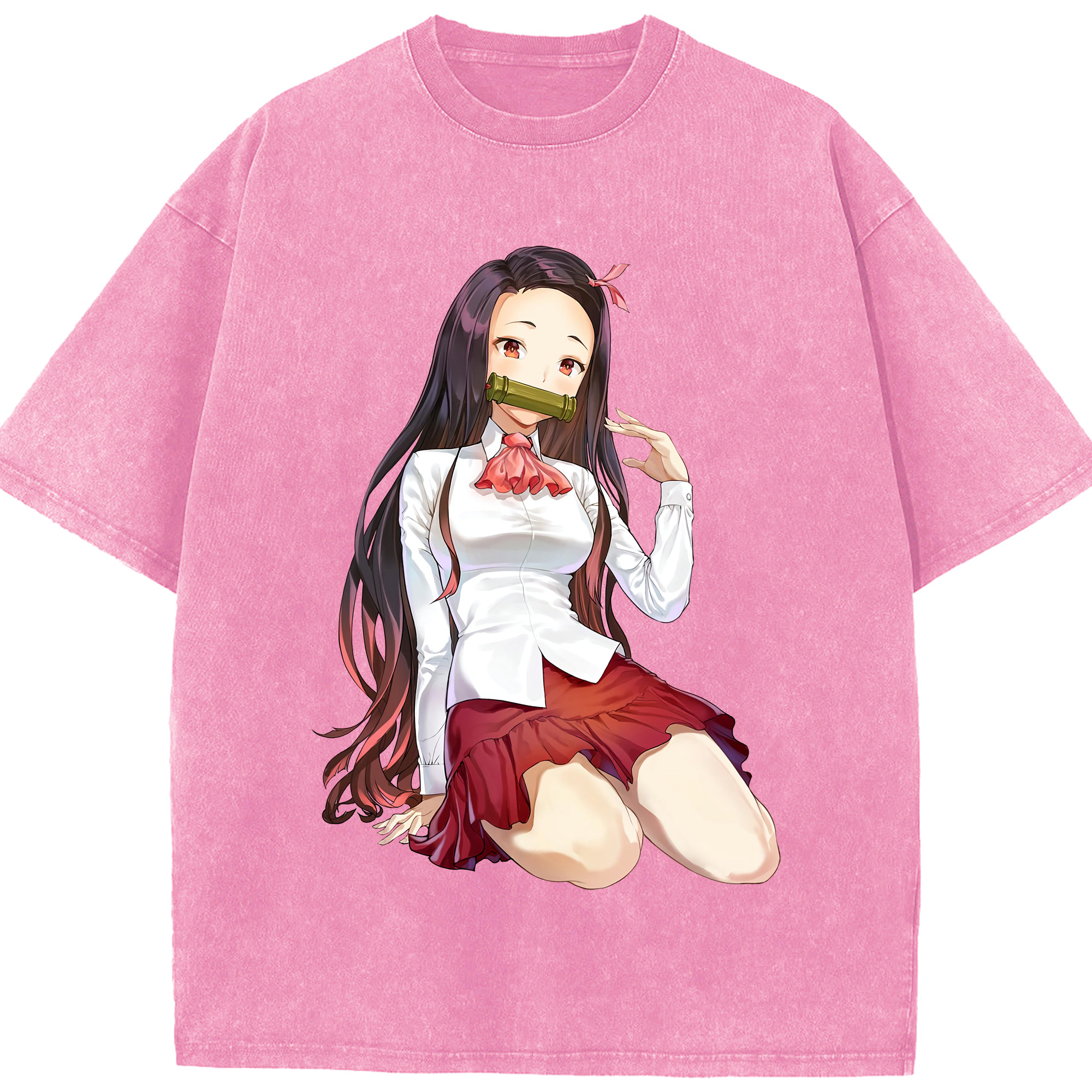 （画像用） 鬼滅の刃（きめつのやいば）竈門 禰󠄀豆子／かまど ねずこ Kamado Nezuko 綿100% ヴィンテージ風 半袖Tシャツ（フロントプリント）